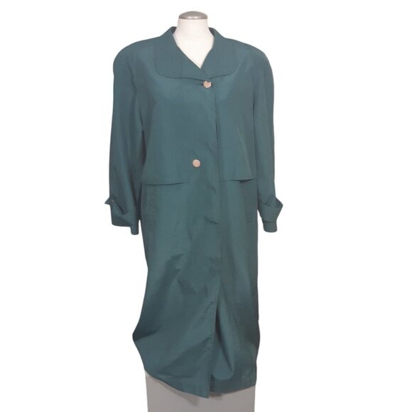 Vintage Trench Coat Womens 14 Green Button Front Classic Gallery by Fen Nelli - Picture 1 of 6